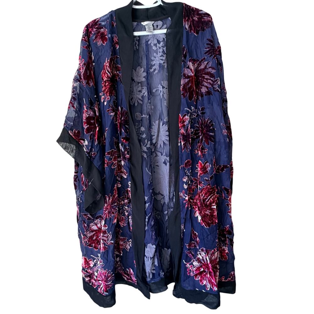 Catherines Duster Robe Blue and Purple Floral Size 2X